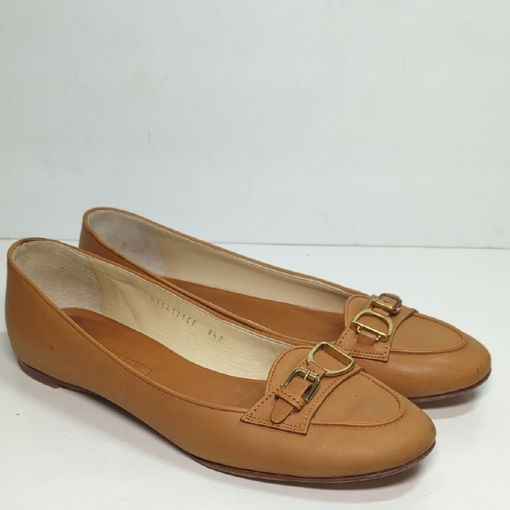 Ralph Lauren Tan Leather Buckle Loafers Flats